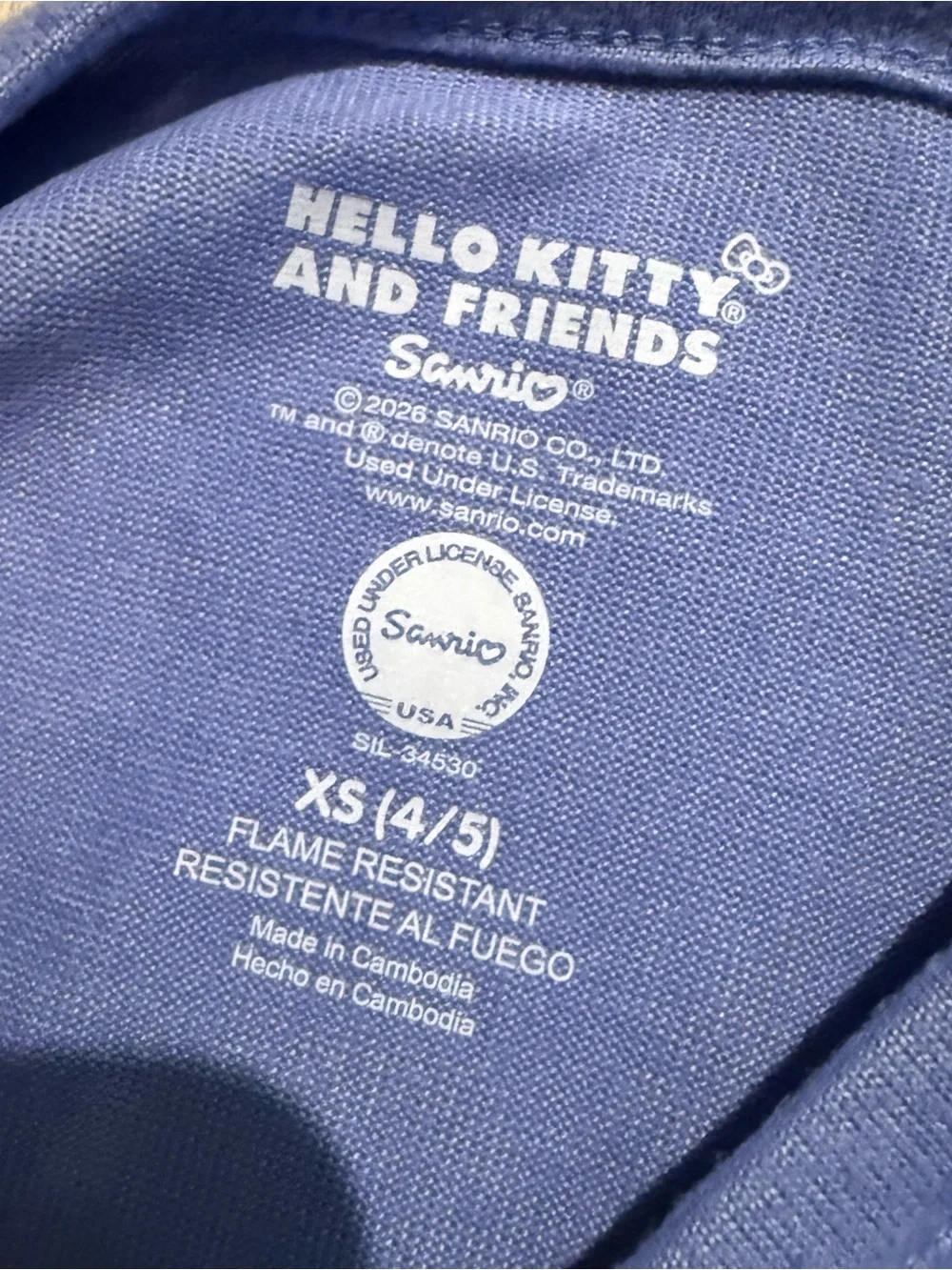 Hello Kitty Girls XS 4/5 Light Blue Purple Sanrio Pajama Set